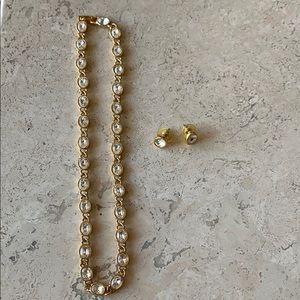 White crystal link necklace w/crystal stud earring